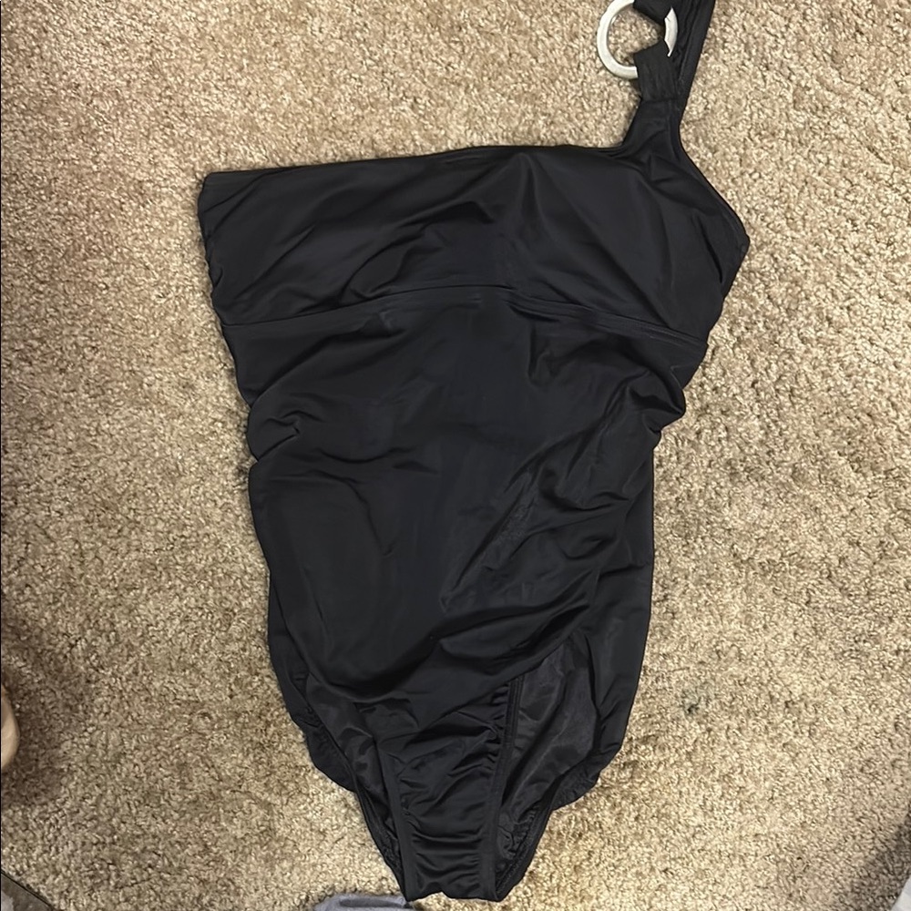 Lands' End Black Asymmetrical One-Piece Swimsuit